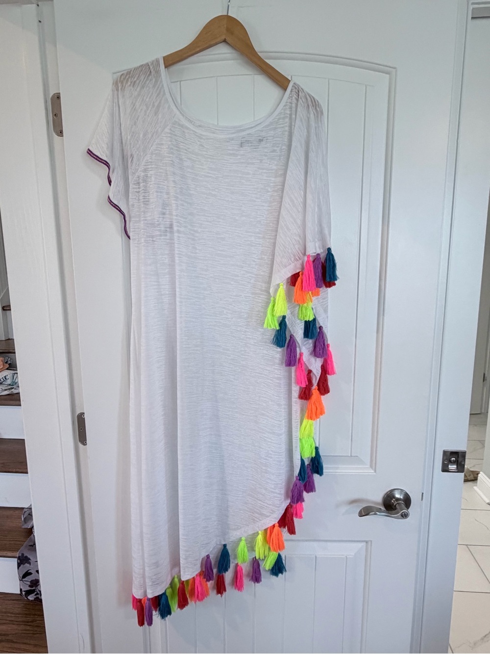 Pitusa White Inca Abaya Neon Tassel Cover Up One Size